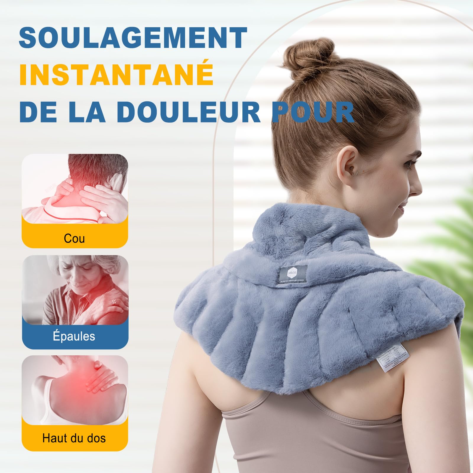UNCN Coussin Chauffant Micro-onde pour le Cervical | 45×26CM | Bouillotte Micro-Onde Noyau de Cerise Graine de Lin | Tissu ultra-doux et Odeur de Citronnelle, Camomille, Menthe