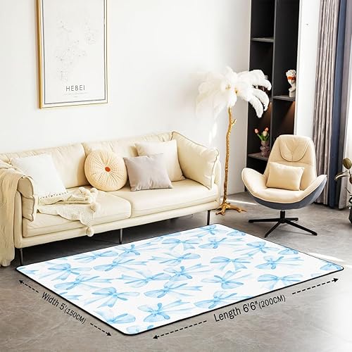 Miniatura 2 de Feelyou Tapete de interior con lazo azul para sala de estar, para niños, niñas, diseño de castillo de princesa, acuarela, alfombra decorativa con