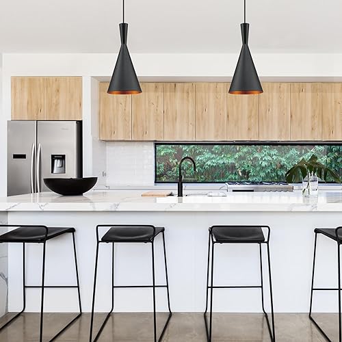 Miniatura 5 de Globe Electric 63873 Colgante de reloj de arena de 1 luz, negro mate, interior dorado, cable negro, isla de cocina, lámpara colgante, altura