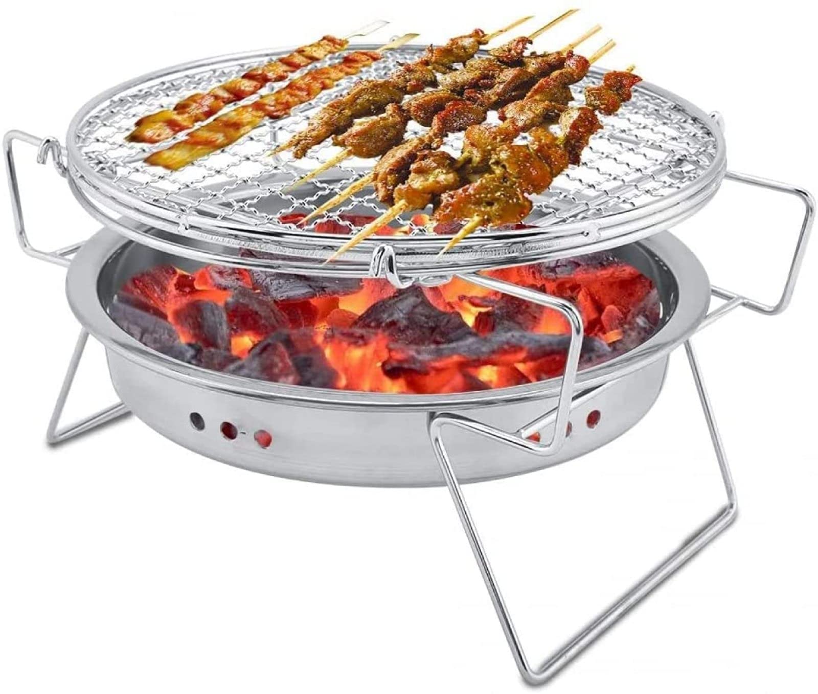 Griglia per Barbecue a Carbone Multifunzionale, Griglia per Barbecue Coreana per Uso Domestico, Fornello da Campeggio Portatile, Griglia affumicatrice da Tavolo, Acciaio Inox