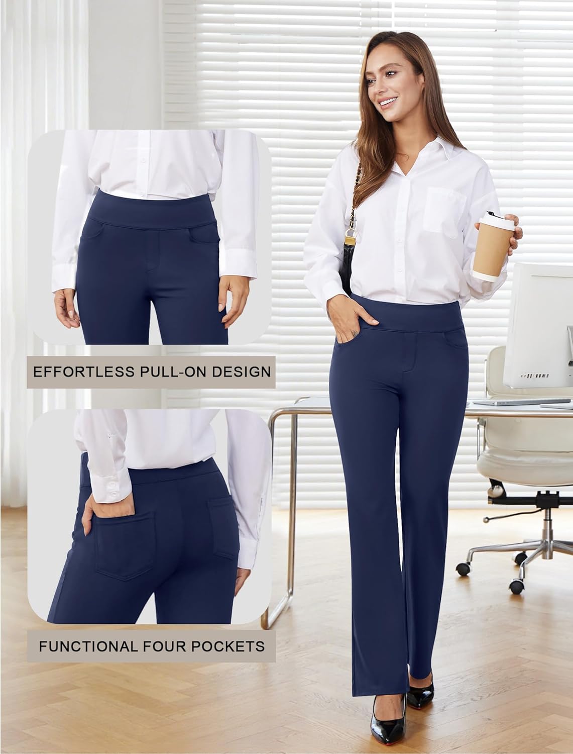 Womens Dress Pants Stretchy Work Pants Business Casual Slacks with 4 Pockets Pull On Office Trousers - Image 3