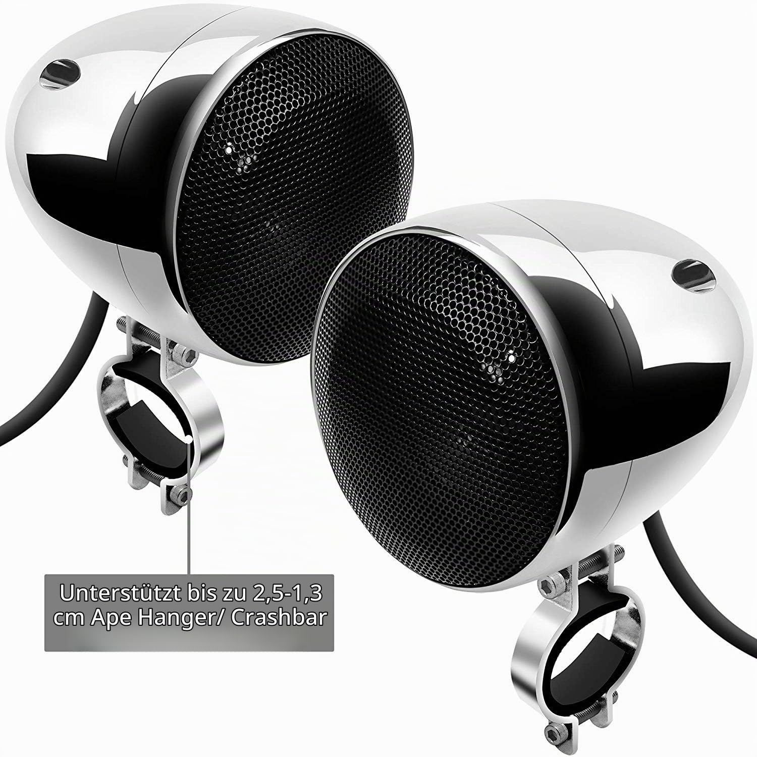 1000W 4 Kanal Motorrad Verstärker 4 "Full Range Wasserdicht Bluetooth Motorrad Stereo Lautsprecher Audio System mit AUX USB SD FM Radio für 1-1.5" Lenker Harley Cruiser ATV UTV (Chrom, net)