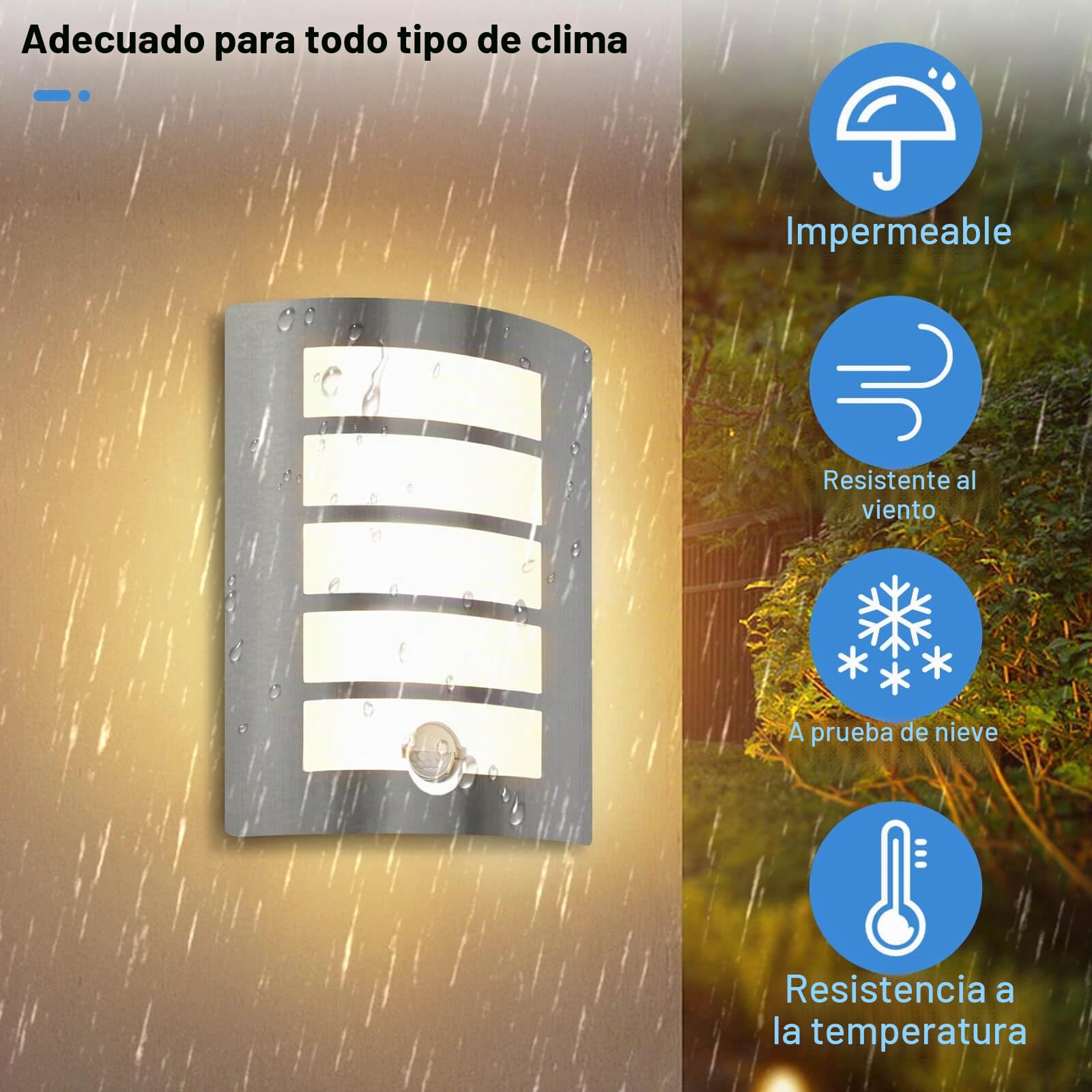 Aplique Pared Exterior/Interior Led con Sensor de Movimiento,12W E27 IP44 Blanco Cálido ABS,Lámpara Pared Moderno Acero Inoxidable para Balcón Pasillo
