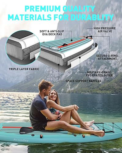 Miniatura 3 de Tabla de remo inflable, tabla de remo extra ancha con asiento de kayak, tablas de remo inflables de 11 pies para adultos con soporte de cámara,