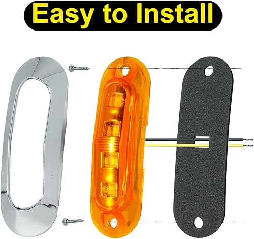 Miniatura 8 de Paquete de 20 luces LED de marcador de remolque DC12-24V de 3.7 pulgadas, luz indicadora delantera y trasera, con bisel cromado, universal para