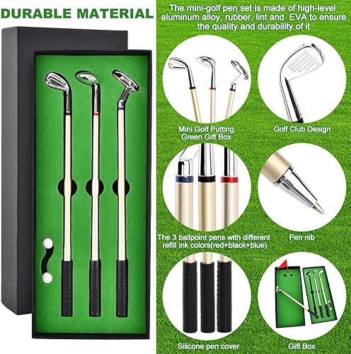 Miniatura 4 de CALIDAKA Juego de bolígrafos de golf y mini escritorio de golf, color verde, mini bolígrafo de golf de escritorio, regalo, regalos de golf, rellenos