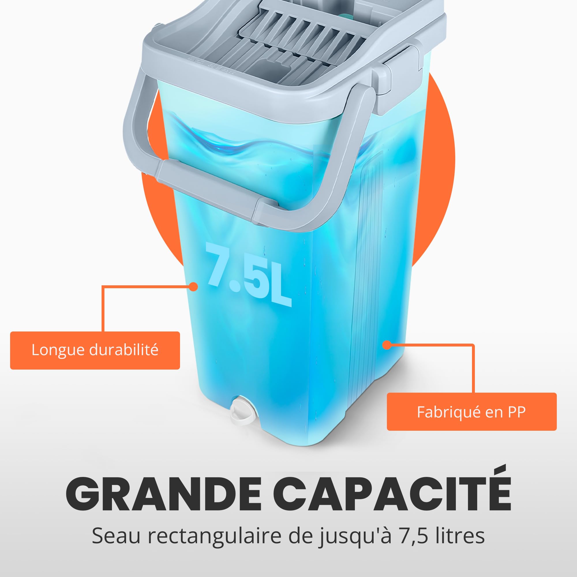JUPPLIES Seau Serpillère avec Essoreur Double Compartiment 7,5L