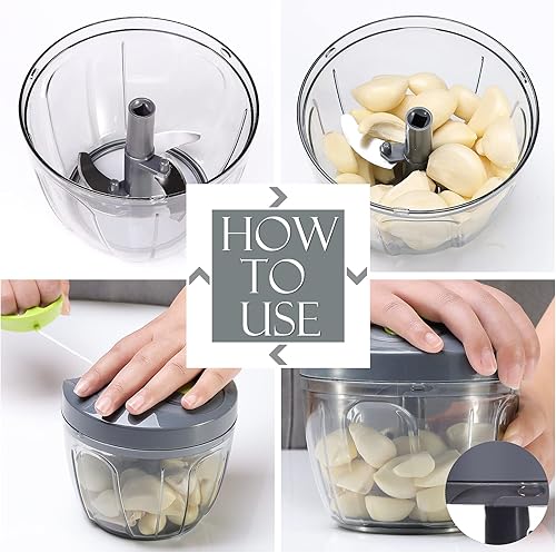 Ourokhome Manual Food Processor Vegetable Chopper, Portable Hand Pull String Garlic Mincer Onion Cutter for Veggies, Ginger, Fruits, Nuts, Herbs, etc., 650ml, Grey