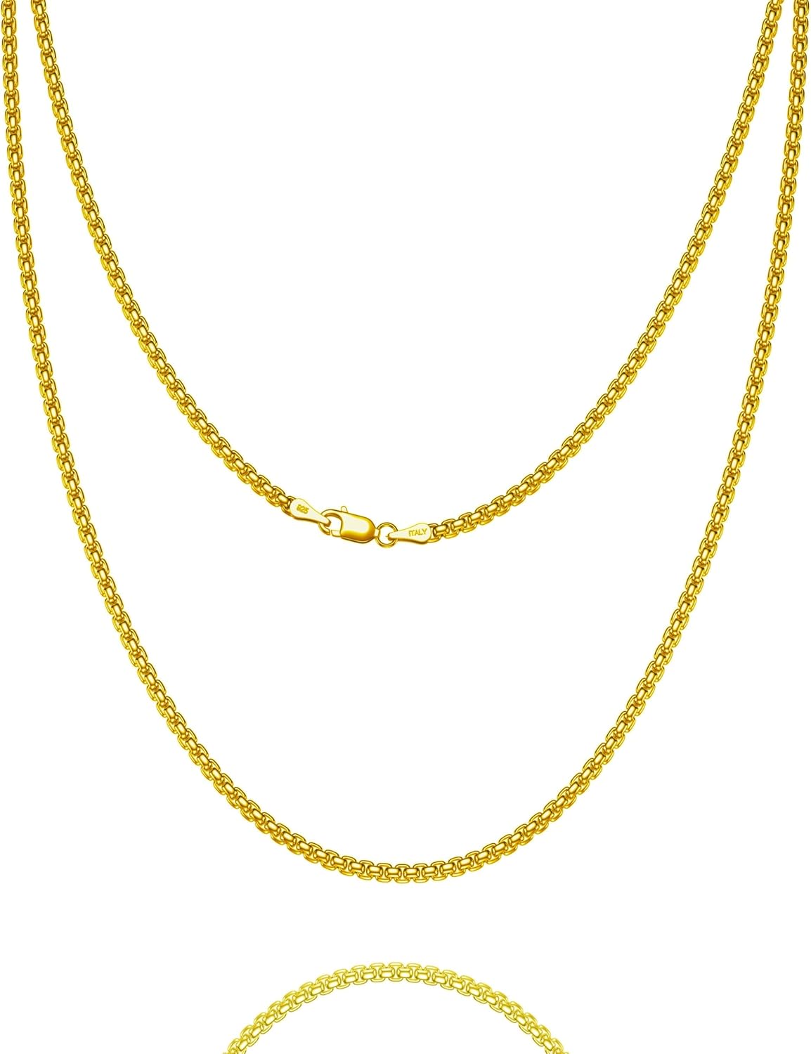 925 Sterling Silver Box Chain 2/3/4/5mm Necklace for Men Silver/Gold Link Chain for Women 16/18/20/22/24/26/30 Inches 24 2mm Gold