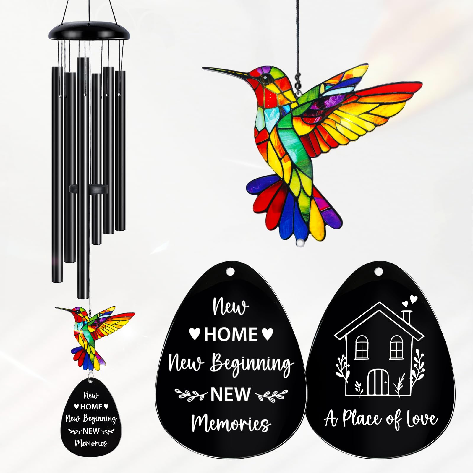 House Warming Gifts New Home, New Home Gifts, Housewarming Gift Ideas for Women Men Homeowners Couples Friends, Unique First Home Gift for Apartment Décor-29.5" Hummingbird Sun Catcher Wind Chimes