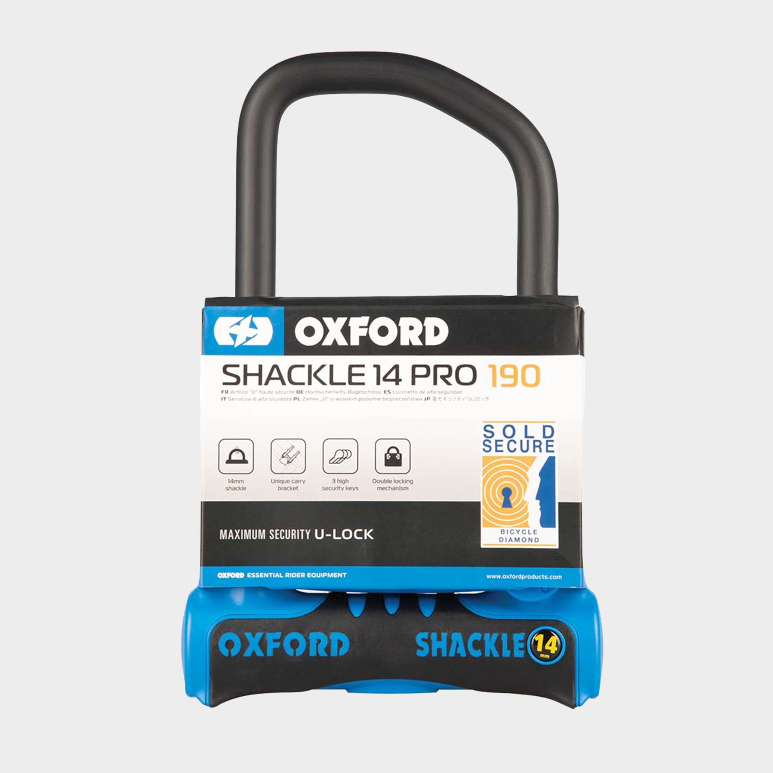 Oxford Shackle14 Pro U-Lock 260mm x 177mm. Diamond Rated Bicycle and Electric Bike Lock, Blue - Image 3
