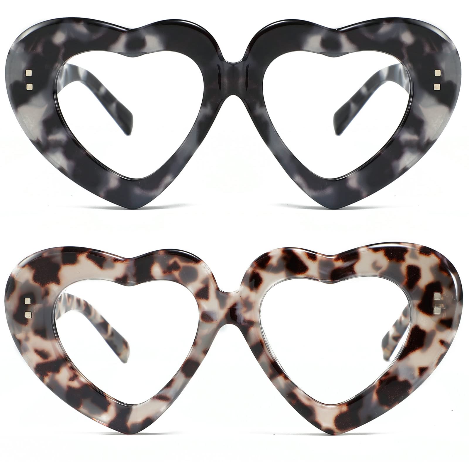 mincl 2Pack Vintage Heart-Shaped Crystal Bling Reading Glasses Women Rhinestone Eyewear Blue light blocking Reader