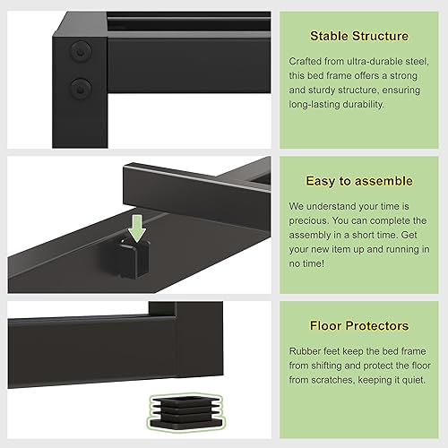 Miniatura 4 de EMODA Marco de cama Queen de 12 pulgadas, no necesita somier, plataforma de metal resistente, marco de cama tamaño Queen con listones de acero,