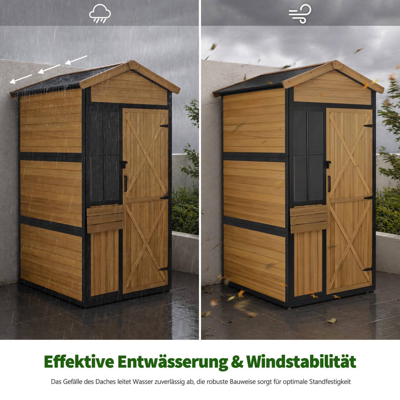 MCombo Gartenschrank Holz Metallgestell, Natur, 2750 | 3 Ablagen, Wetterfest, Wasserdicht, Für Außenbereich, Garten & Terrasse
