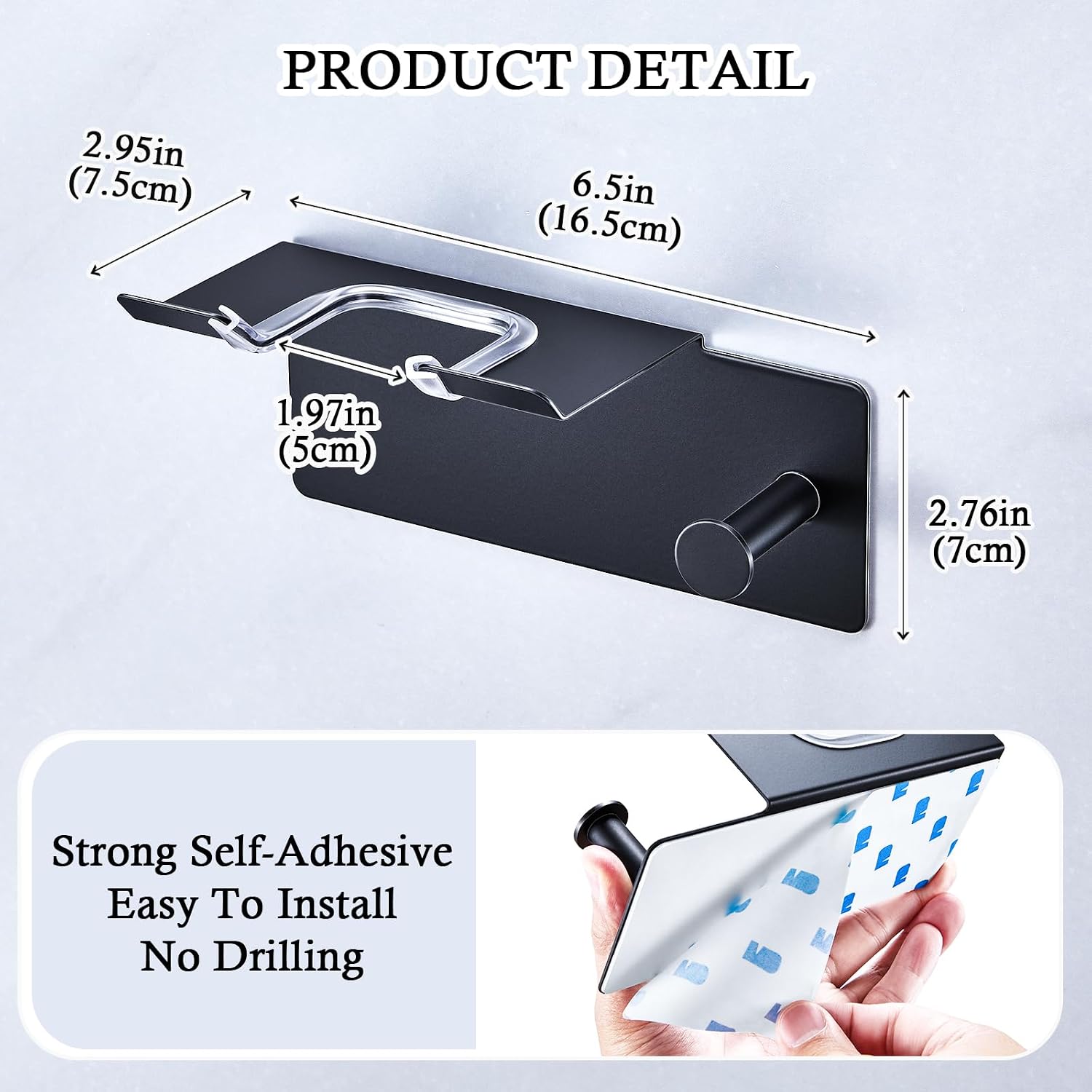 Hair Dryer Holder Wall Mount, Blow Dryer Holder for Wall, Adhesive Hairdryer Holders, Stainless Steel Blowdryer Holders Bathroom Hair Tool Organizer Hair Dryer Hanger Hook with Cord Storage (Black) image 2