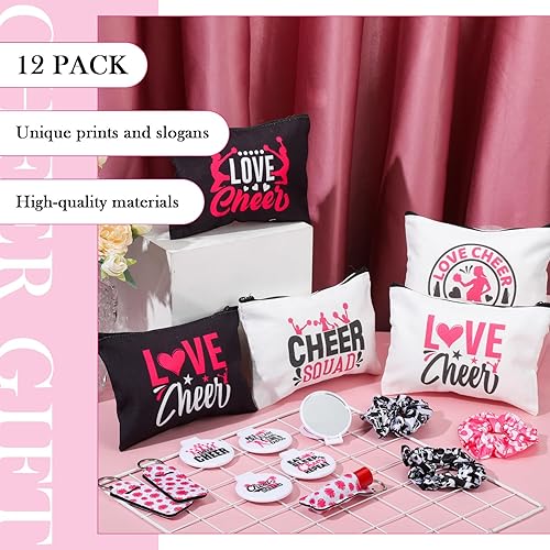 Miniatura 5 de Kit de regalo de animación de 48 piezas para niñas 12 bolsas de maquillaje de lona, 12 scrunchies, 12 espejos de maquillaje, 12 lápices