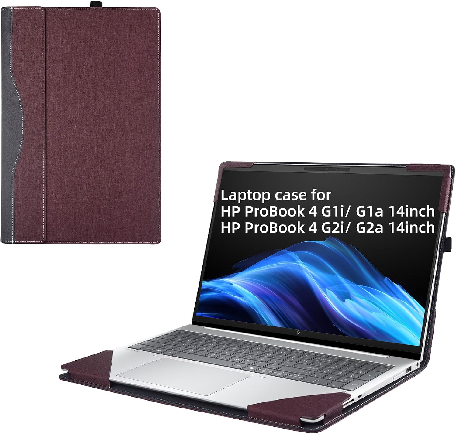 Laptop Cover Case for HP ProBook 4 G1i/ G1a & ProBook 4 G2i/ G2a 14inch Series [not Compatible with Any Other Model] 2-in-1 PU Leather Notebook Sleeve (Wine red)