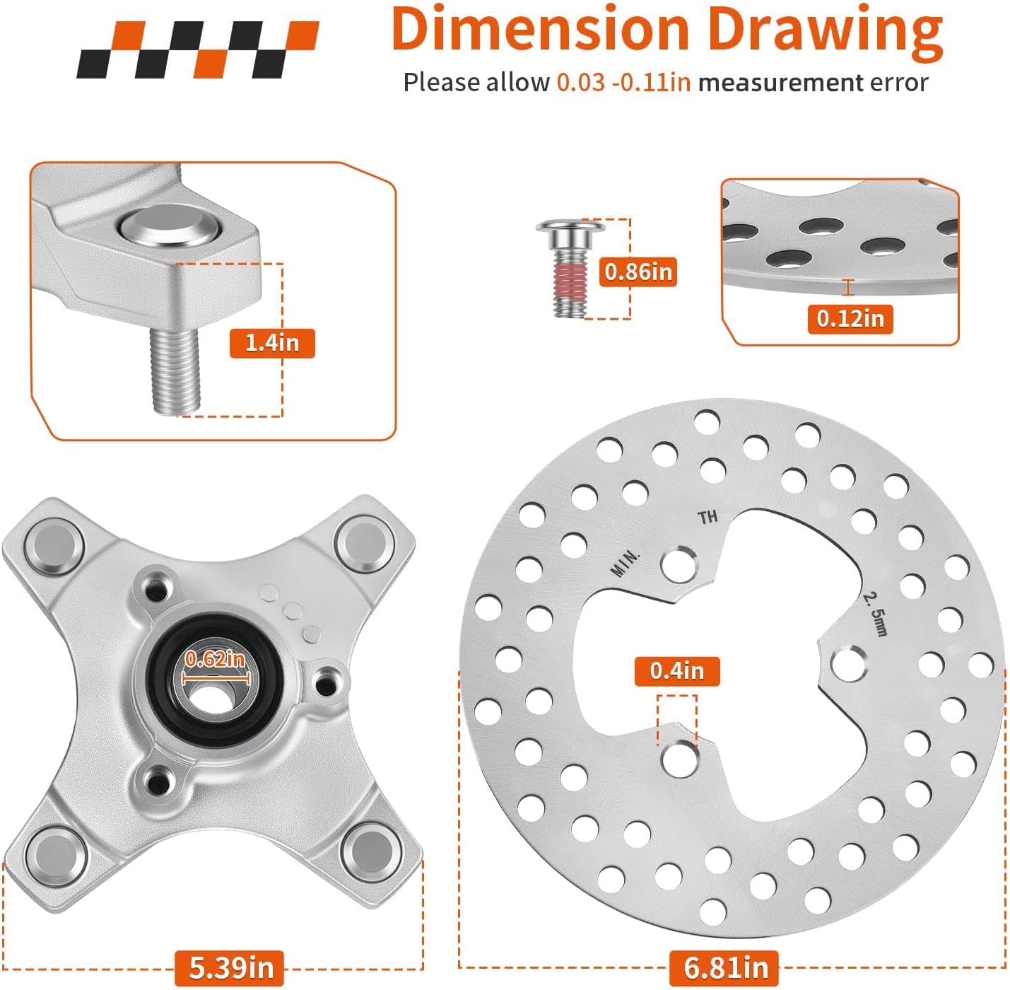 Front Left or Right Wheel Hub & Brake Disc For Honda Sportrax 250 400 TRX250EX TRX400EX TRX250X TRX400X 2001-2014 44615-HN6-A20 45251-HN1-003