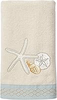 Avanti Seaglass Hand Towel - Soft Absorbent 100% Cotton, Embroidered Seashell Starfish Beach Bathroom Decor 16x30"