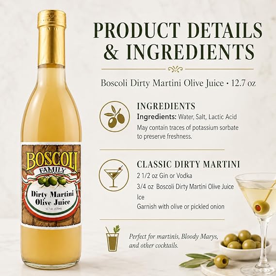 Boscoli Family Dirty Martini Olive Juice, 12.7 oz.