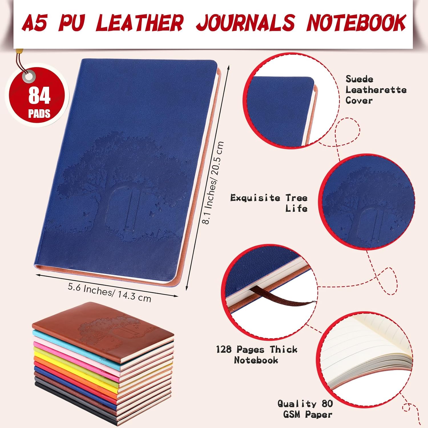 A6 PU Leather Journals Notebook Bulk Colorful Tree Life Lined