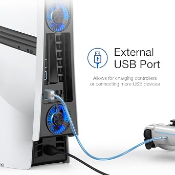JUSPRO Cooling Fan for PS5 Pro, Quiet Upgraded 4 Cooler with Adjustable Speed, Auto On/Off, Cooling Accessories with USB 3.0 Port and LED Light for PlayStation 5 Pro