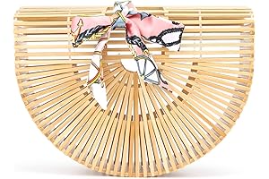 Vintage Bamboo Bags, Summer Handmade Woolen Straw Beach Purses Wooden Basket Handbags