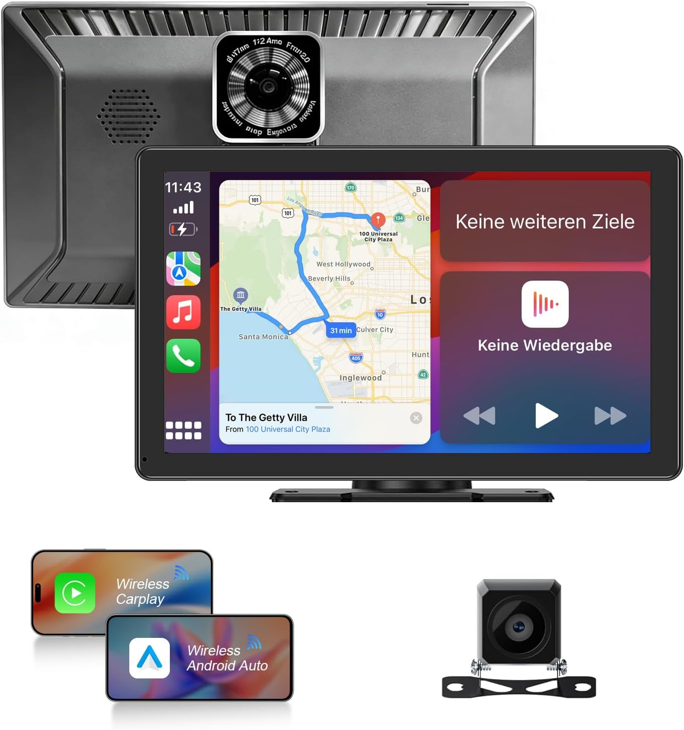 Wireless Carplay Screen for Car - Compatible with Portable Apple CarPlay & Android Auto, Car Play Screen with Backup Camera, Blue-Tooth, GPS Navigation, Mirror Link, Fits All Vehicles (9“)