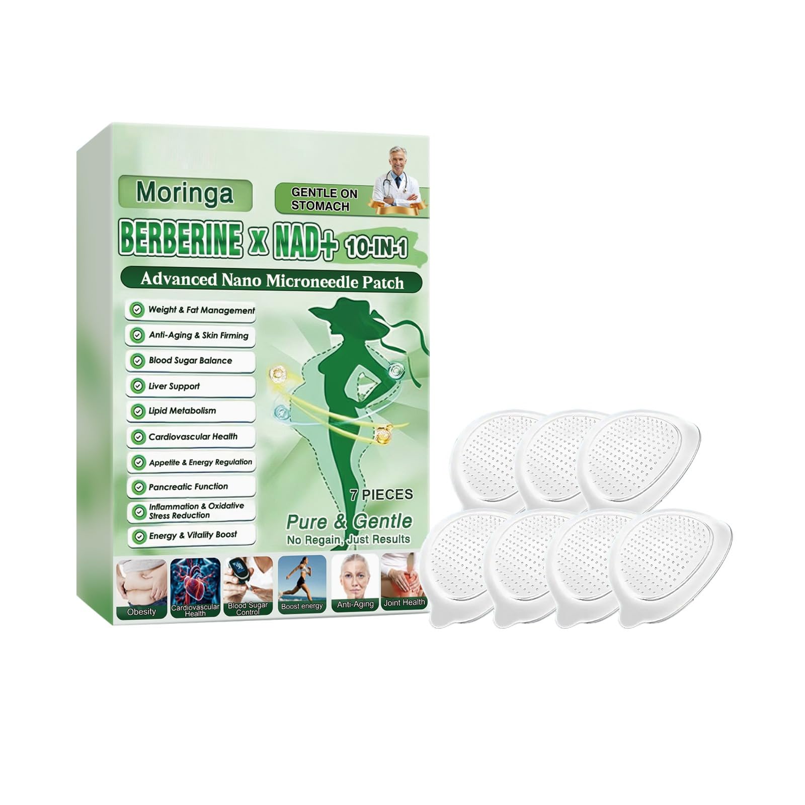 Cerotti nano NAD+ Moringa 10 in 1 di qualità premium, contenenti berberina, unisex, adatti per attività quotidiane leggere, 7 cerotti per confezione (versione migliorata).