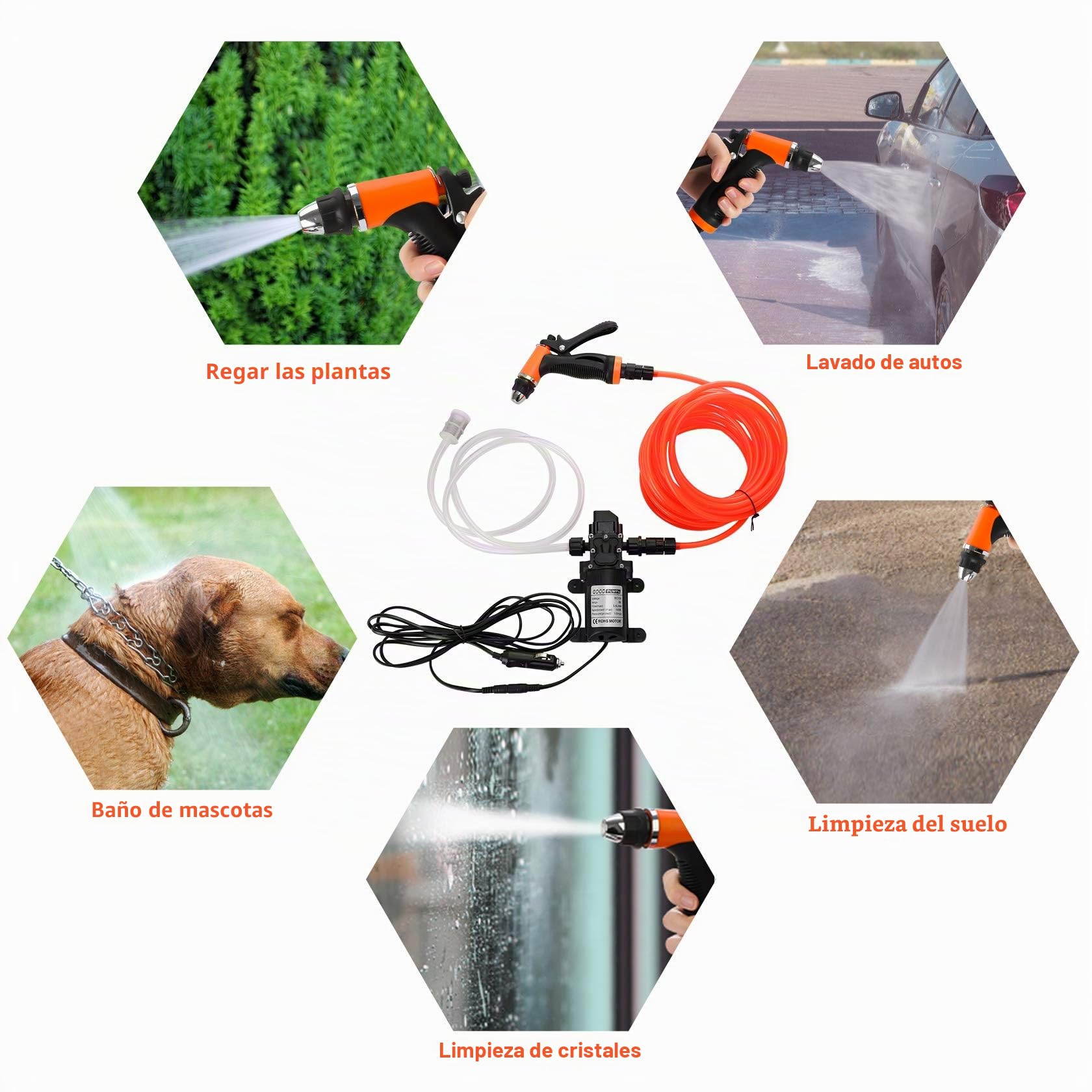 Pindex Bomba de Agua Autocebante de 12 V con Pistola de Pulverización de Agua de 100 W, Bomba de Diafragma 12 V para Autocaravana, Camping, Barco, Caravana, Coche Limpieza