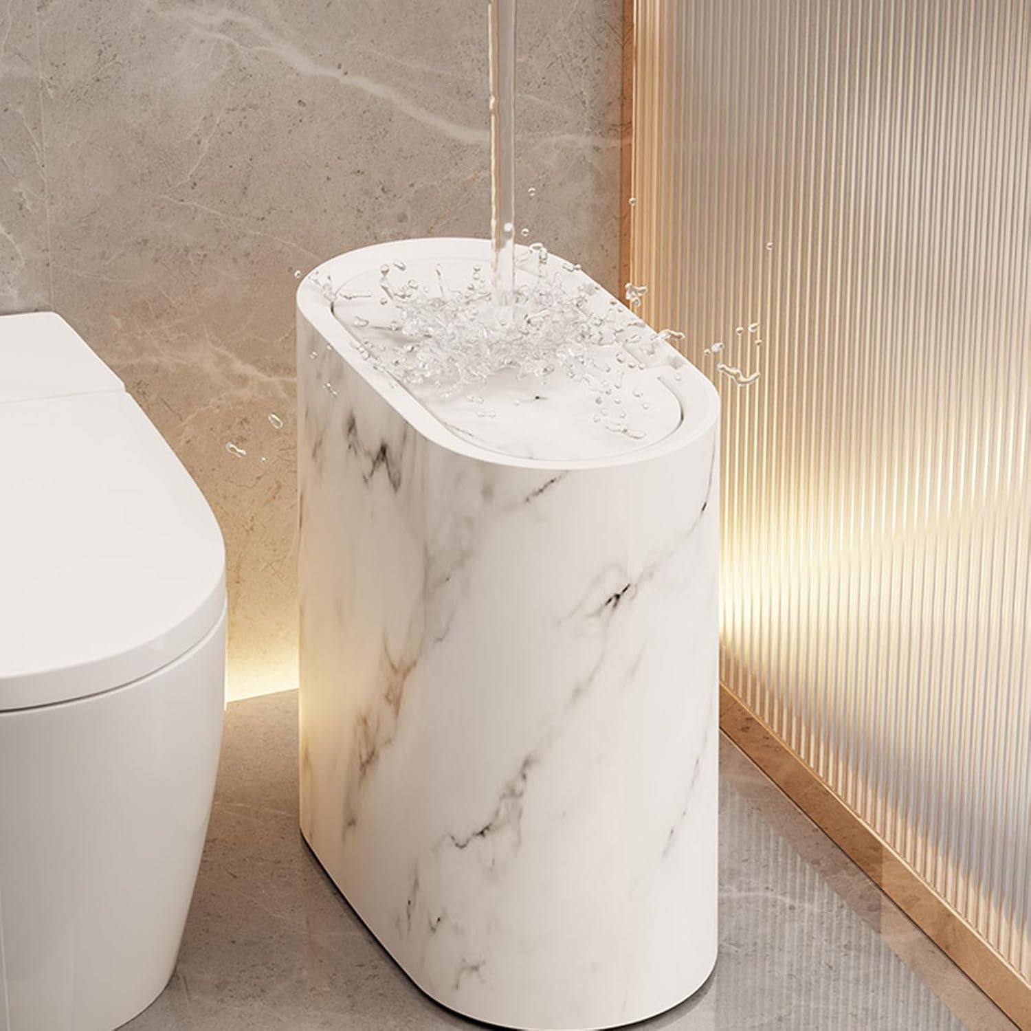 Trash Can Space Saving Covered Waste Basket Smooth for Bathroom Bedroom Kitchen Essential Waste Bin