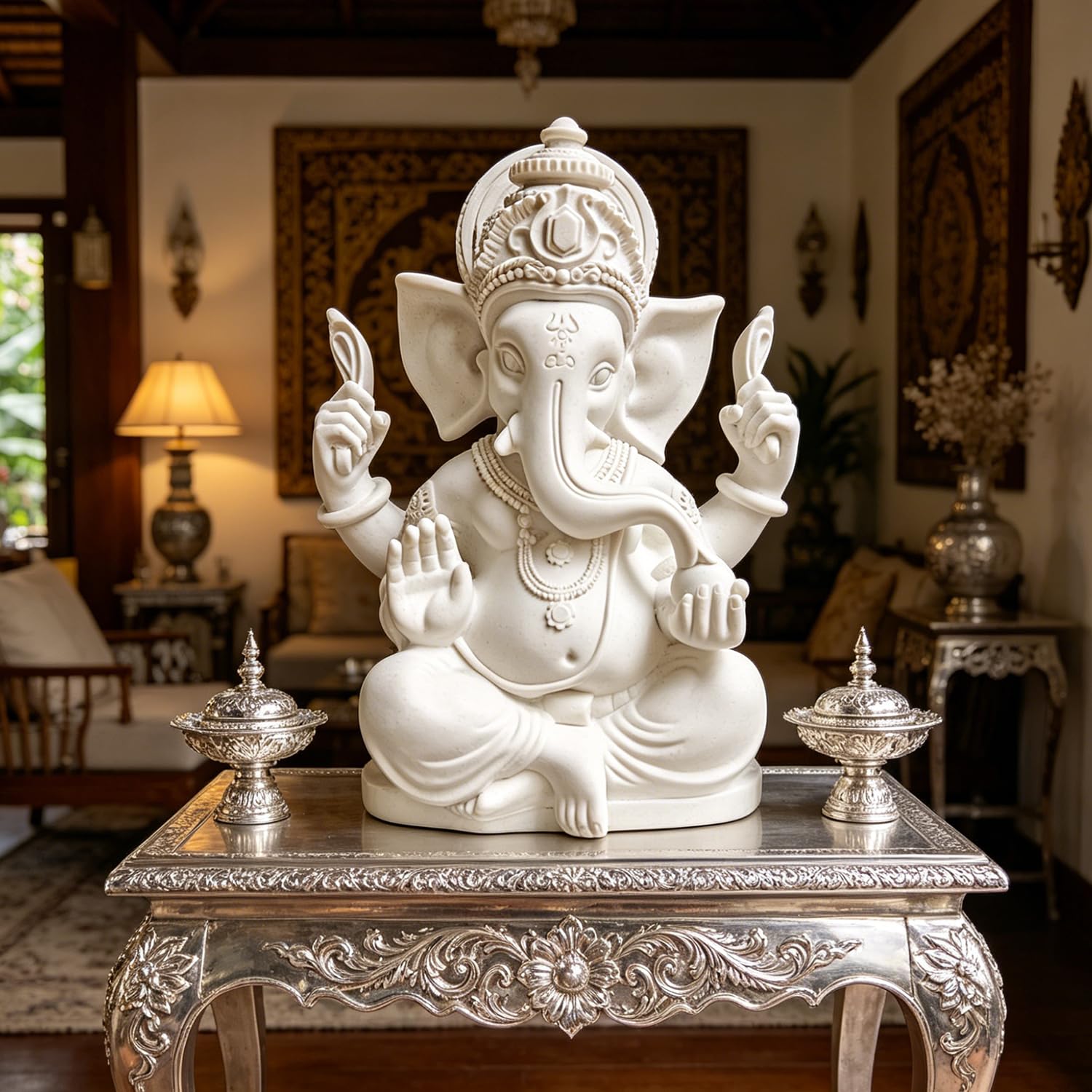 Statue Idolo Indiano,Decorazioni per Ufficio,Figure Decorative, Statuette Decorative Casa, Soggiorno Decorativo Moderno da Appoggiare, Scultura Astratta in Poliresina, Idea Regalo（18cm/Bianco）