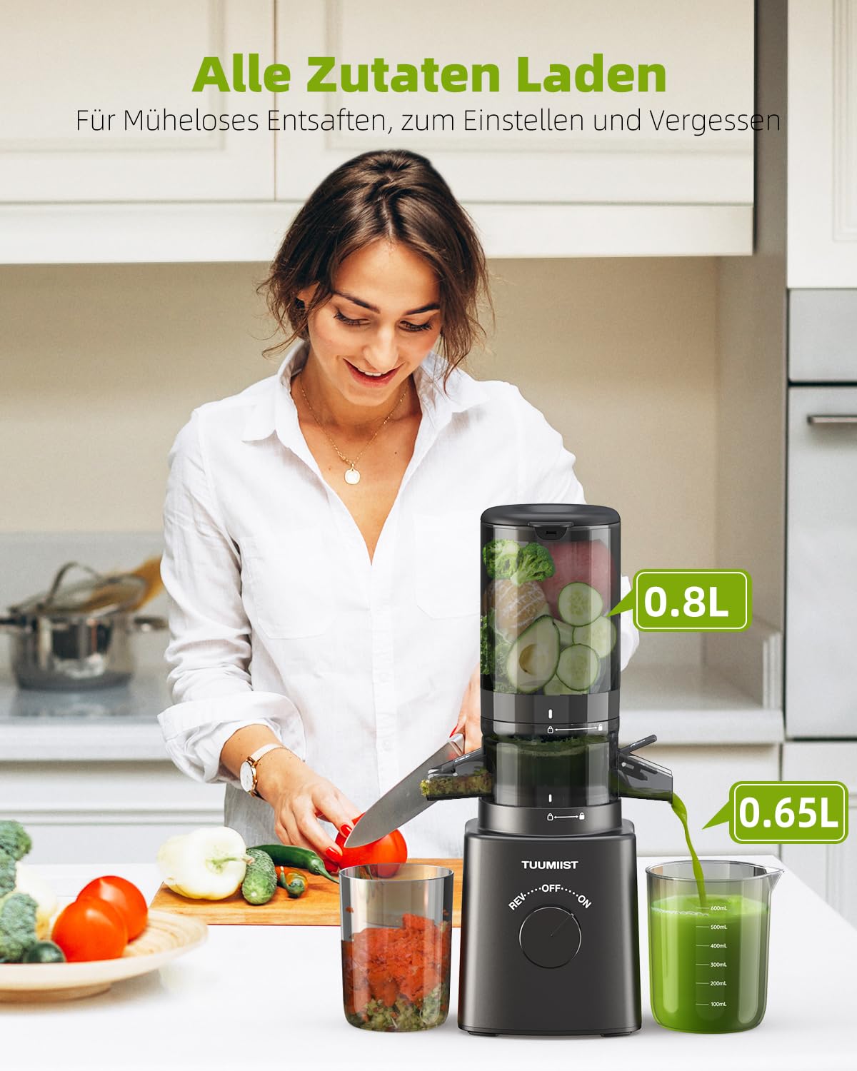 TUUMIIST Entsafter Slow Juicer mit 120 MM kleinem Einfüllschacht, Entsafter Gemüse und Obst Testsieger - Kompakter Saftpresse für den Persönlich, Leicht zu Reinigen, Hohe Saftausbeute