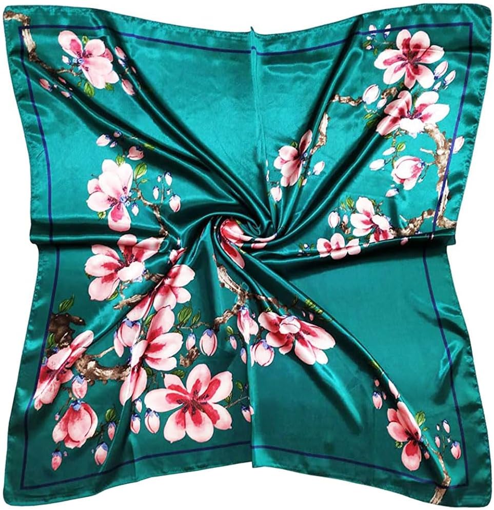Silk Like Head Scarf for Women Satin Printed Bandana for Hair Wrapping Fashion Accessory 35 Inch Square Hair Scarf