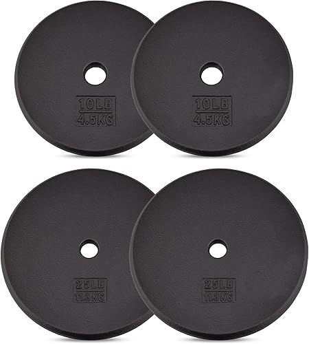 Miniatura 7 de Yes4All Placa de peso estándar de hierro fundido de 1 pulgada, ideal para entrenamiento de fuerza, peso múltiple: 5 libras a 25 libras (individual y