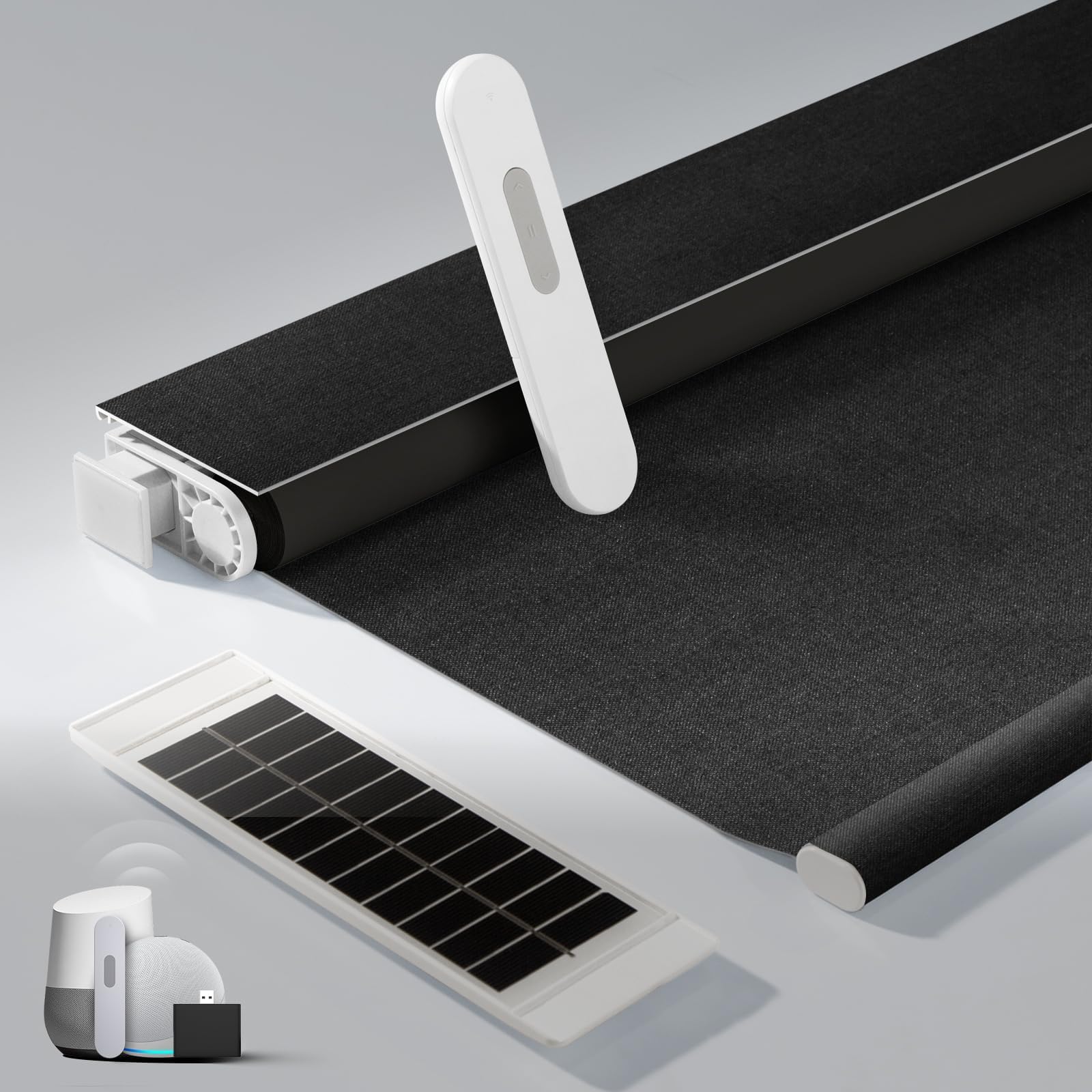 Motorized Blinds with Remote, No Drill Cordless Roller Shades, Free Solar Panels, 100% Blackout, Compatible with Alexa, Google, Smart Blinds for Windows White 34" Wx72 H