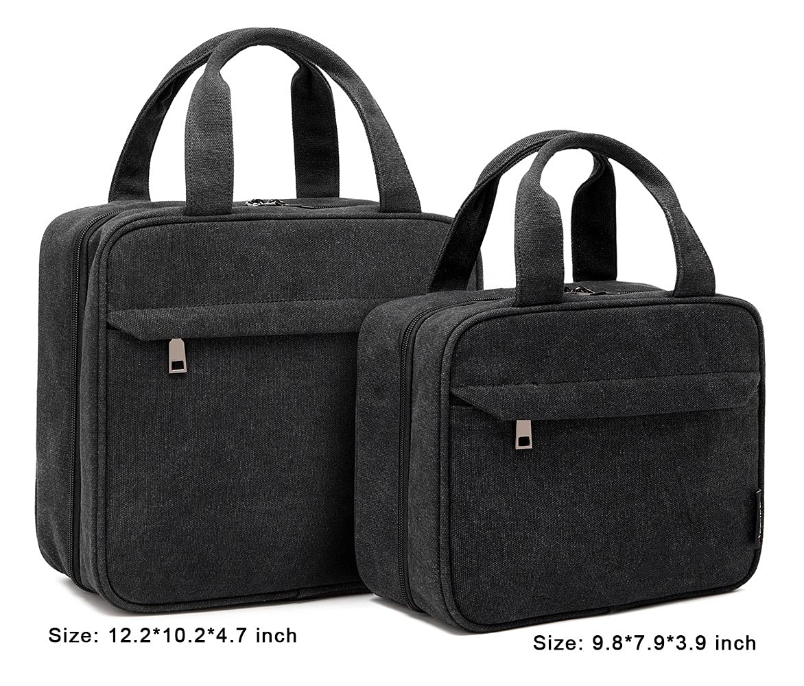 Imyth Reise-Kulturbeutel für Damen, Segeltuch, zum Aufhängen, Make-up-Organizer mit 4 Fächern und 1 stabilen Haken, große Kapazität, Kosmetiktasche für Toilettenartikel in voller Größe, Schwarz