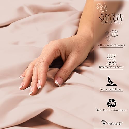 Miniatura 6 de URBANHUT Sábanas de algodón egipcio de 700 hilos tamaño individual, juego de sábanas suaves y lujosas de 4 piezas para cama tamaño King, sábana de
