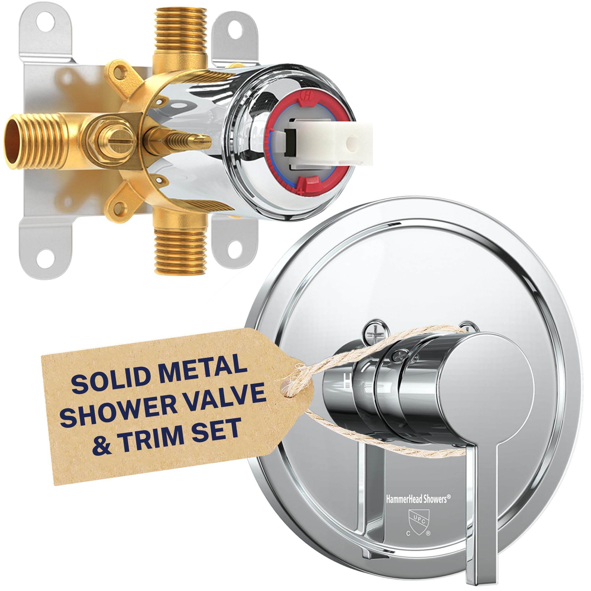 Solid Metal Single-Handle Trim Kit with Rough-In Shower Valve, Volume and Temperature Control, Pressure Balance, Chrome