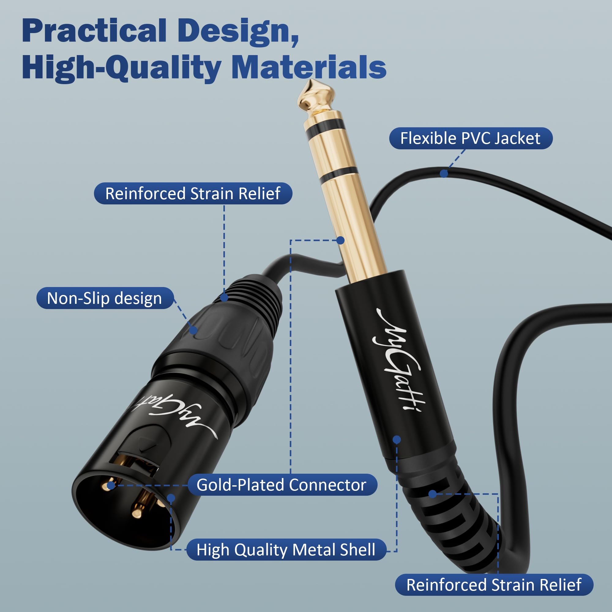 Kabel mikrofonowy jack 6,35 mm (1/4") TRS na XLR, 1 m, zrównoważony wtyk stereo TRS na 3-biegunowy wtyk XLR do gitary, mikrofonów, głośników, wzmacniaczy, scen, DJ, konsol i wielu innych + 5