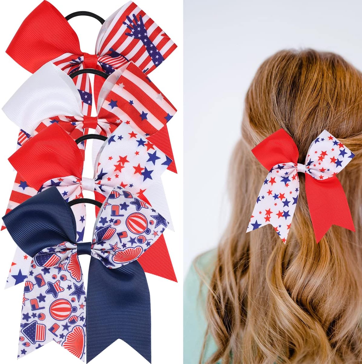 Amazon.com : American USA Flag Cheer Bows for Girls,Red White and Blue ...