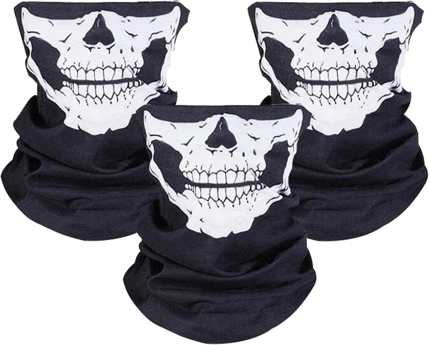 ZKSMNB 3Pcs Skull Mask Breathable Face Masks Black Seamless Balaclava Mask Multifunctional Headband Scarf Headwear Neckwarmer for Outdoor Riding