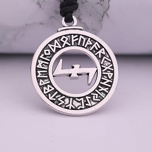 Miniatura 2 de Wolfsangel - Collar de cuerda de cera para anciano Futhark Runes, pulsera de trigo con runas vikingas, regalo de joyería vintage para hombres y