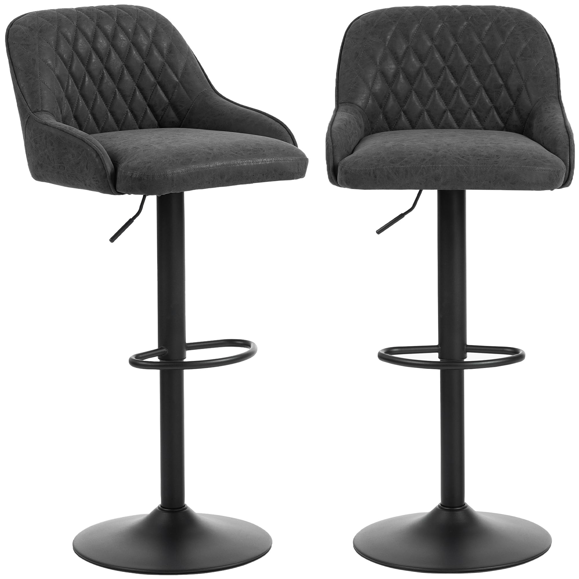 HOMCOM Breakfast Bar Stools, Wide Padded Seat, Set of 2, Footrest, Black