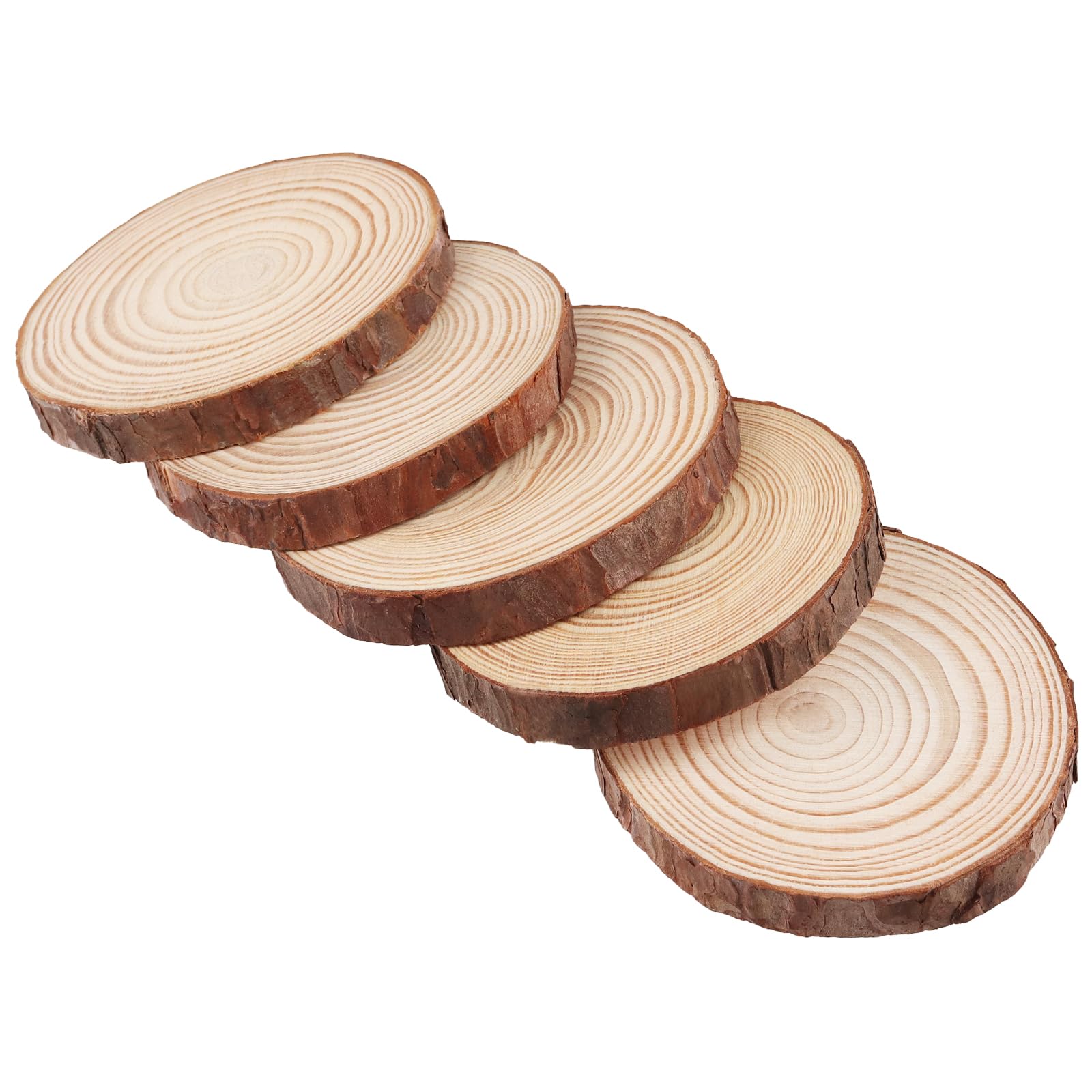 JAPCHET 100 PCS 7-8cm Natural Wood Slices, 1cm Thick Unfinished Wooden Circles Discs, Small Log Slices for Crafts - Image 4