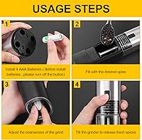 Vista 6 de Gravity - Molinillo eléctrico de sal y pimienta, molinillo de pimienta con batería automática, gran capacidad, grosor ajustable, acero inoxidable