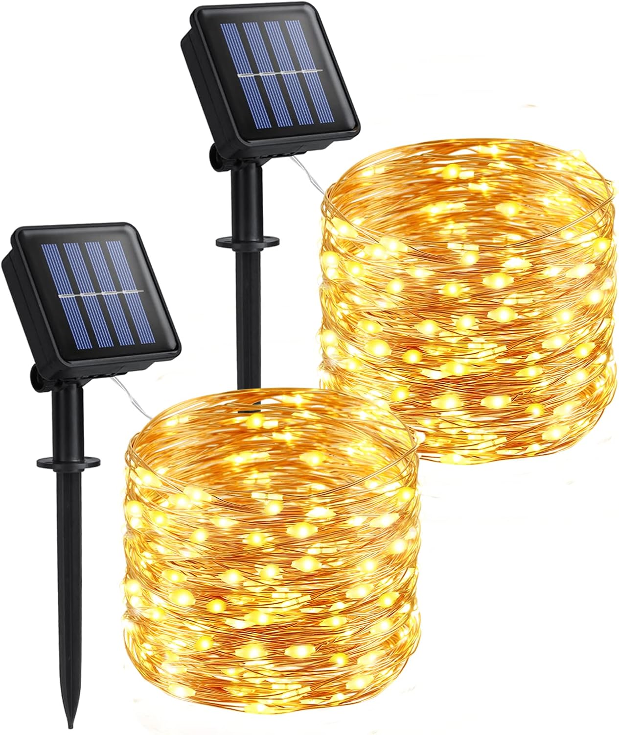 BrizLabs Solar String Lights Outdoor, 2 Pack 33ft 100 LED Super Bright Solar Powered Fairy Lights Waterproof, 8 Modes Solar Copper Wire Lights for Garden Christmas Wedding Party Decorations Warm White