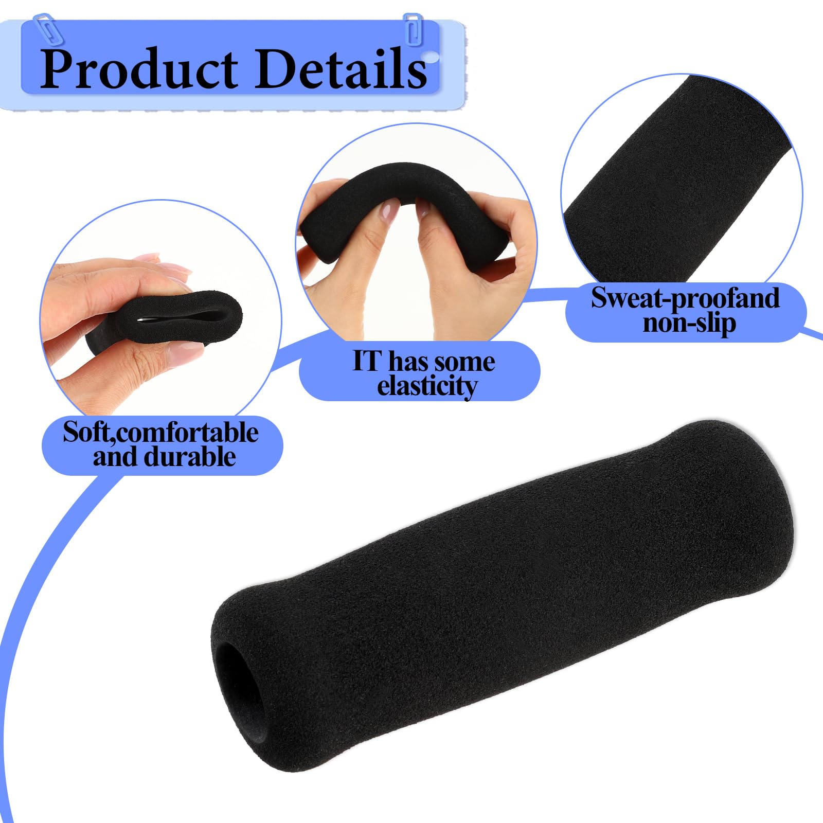 4 empuñaduras de repuesto para bastón de 19 mm, empuñaduras de espuma, mango de bastón, accesorios de bastón, empuñaduras de bastón para personas mayores (color negro)