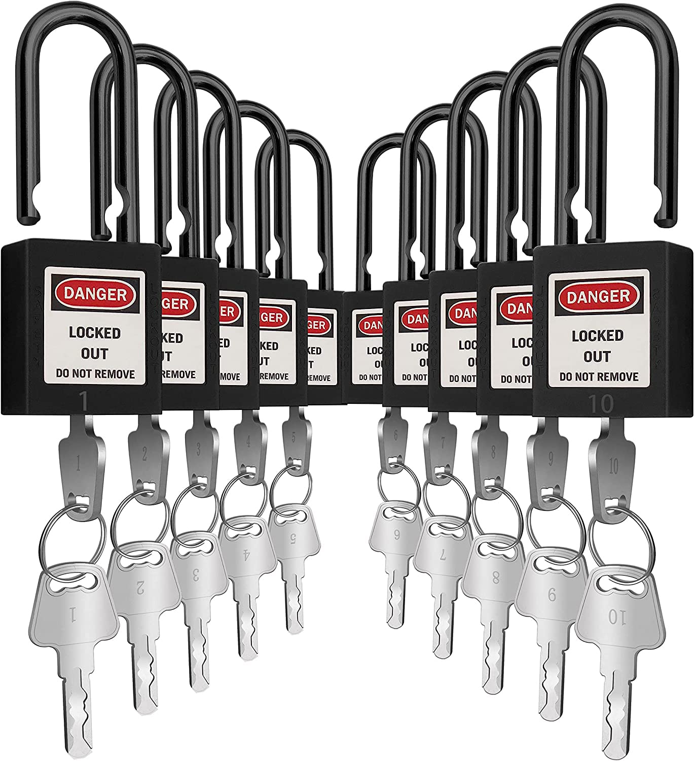 SAFBYLockout Tagout Locks Loto Safety Padlock, Keyed Differently, OSHA Loto Safe Padlocks for Lock Out Tag Out Stations and Devices (Black Number 1-10)