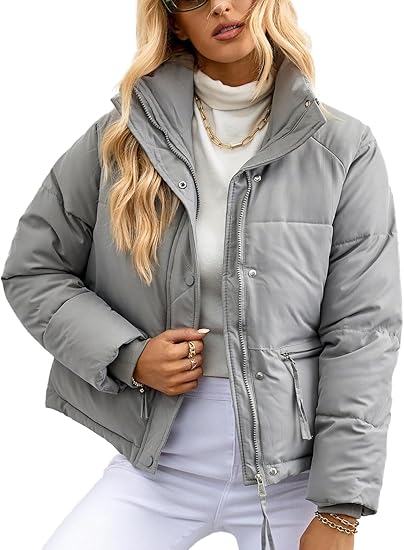 Doudoune Courte Femme – Chaude Et Coupe-vent – Coupe Ample – Col Montant – Style Décontracté